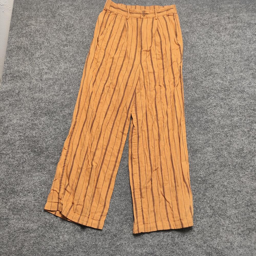 Billabong Pants Womens Large Orange Striped Linen Cropped Wide Leg Twill Casual